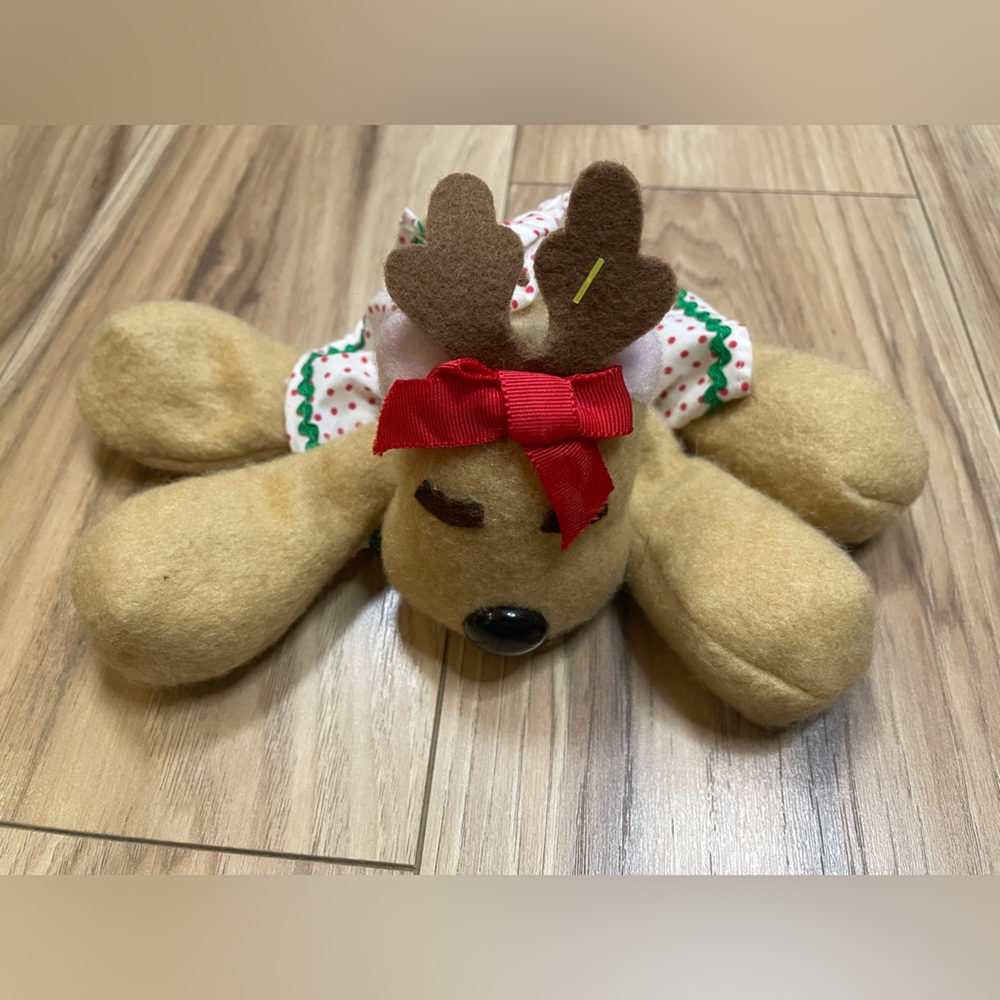 Vintage 1984 Hallmark Rhonda Reindeer Beanbag Stuffed Animal Polka Dot Skirt